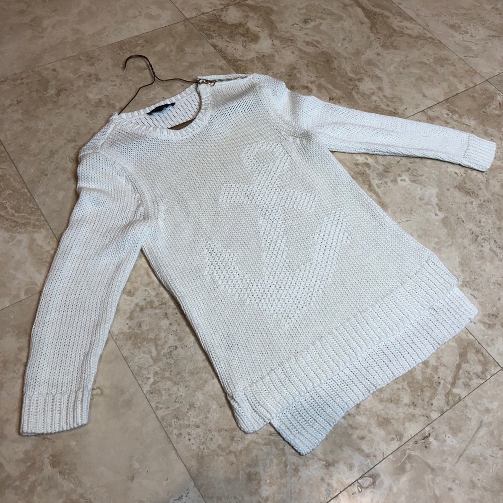 Ann Taylor White Anchor Sweater Size Small
